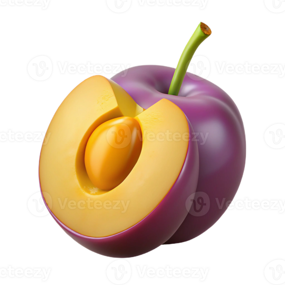3D Render of a Plum Halved png
