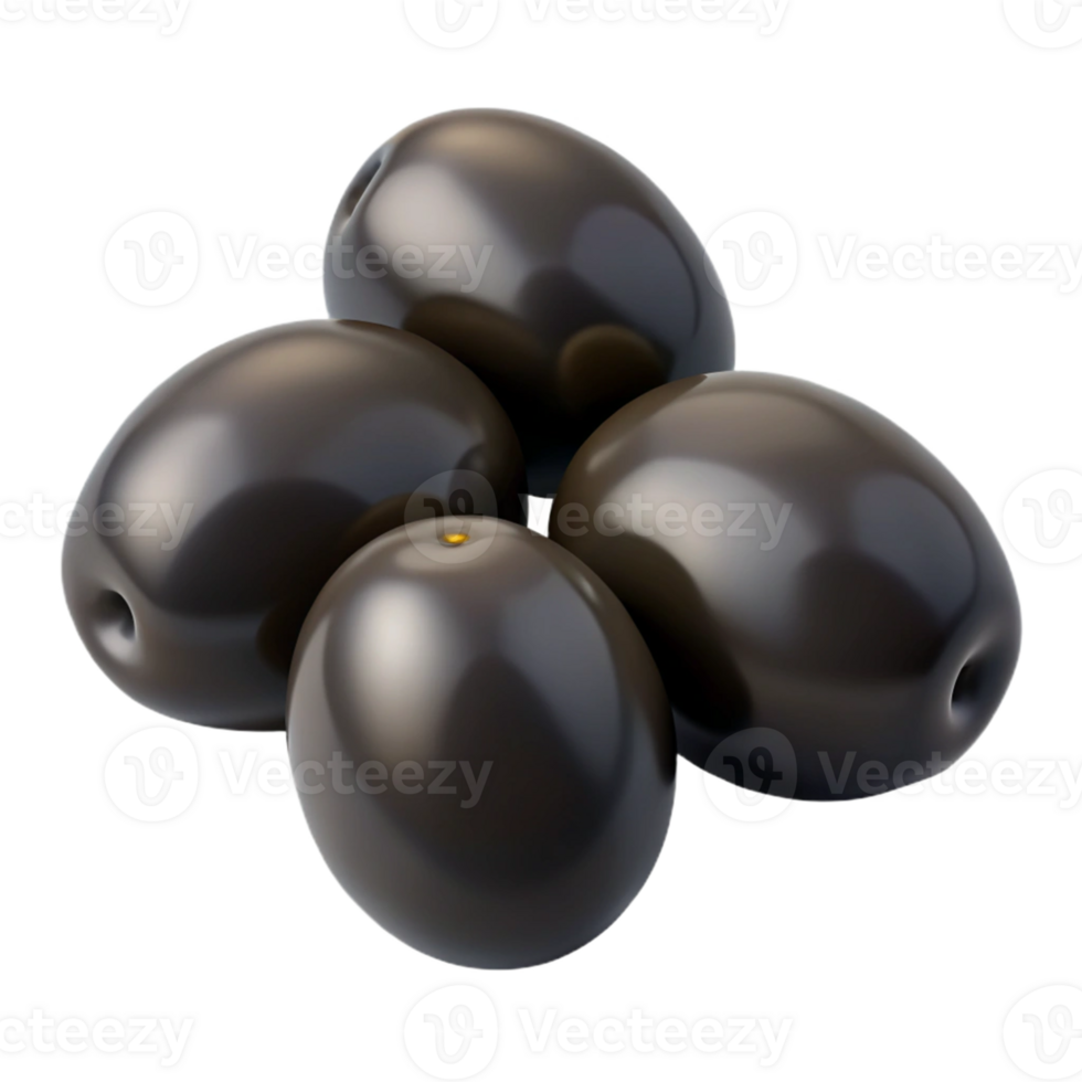 3D Render of Four Shiny Black Olives png