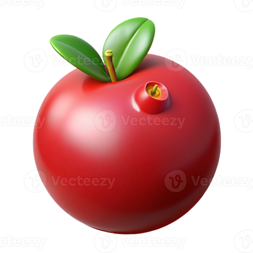 3D Render Red Apple with Leaves png