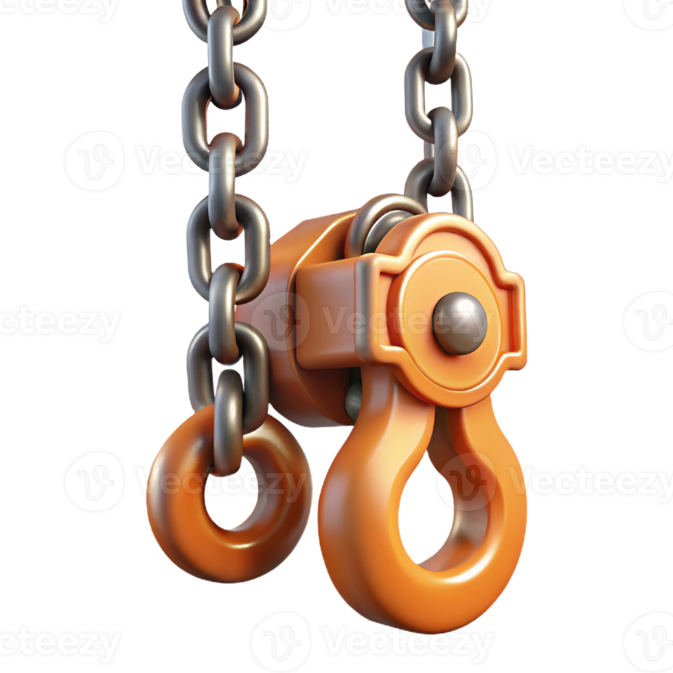 3D Render Orange Chain Hoist Hook png