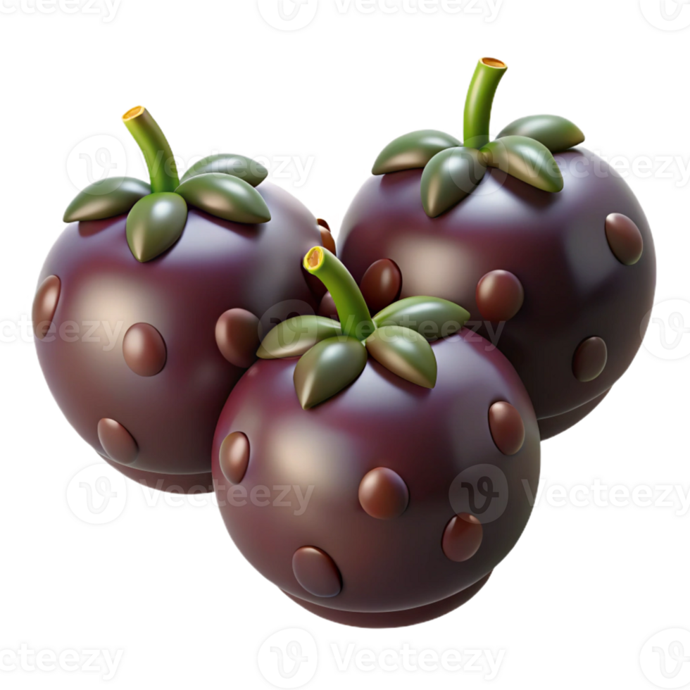 3D Render of Three Glossy Dark Fruit png
