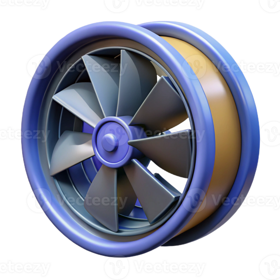 3D Render Blue Turbine Fan Illustration png