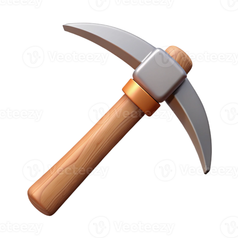 3D Render Pickaxe Icon Cartoon Wood Metal Tool png