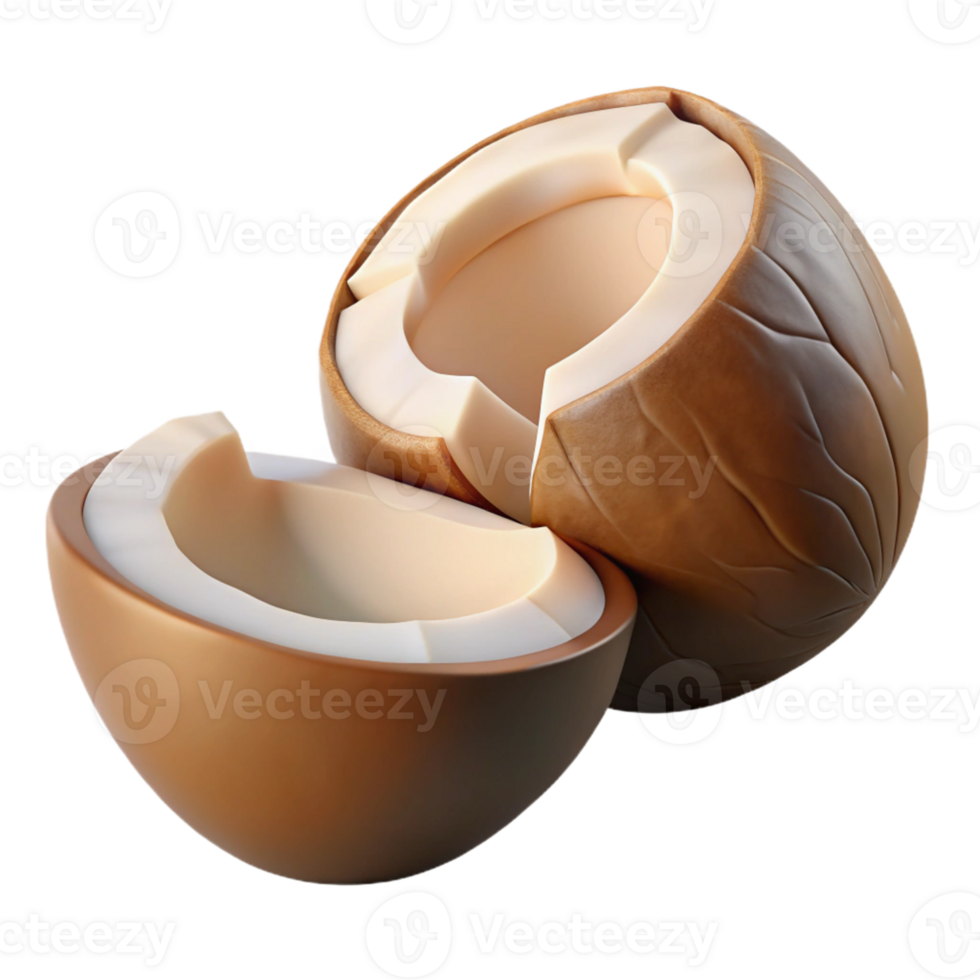 3D Render of Cracked Coconut, Tropical Fruit png