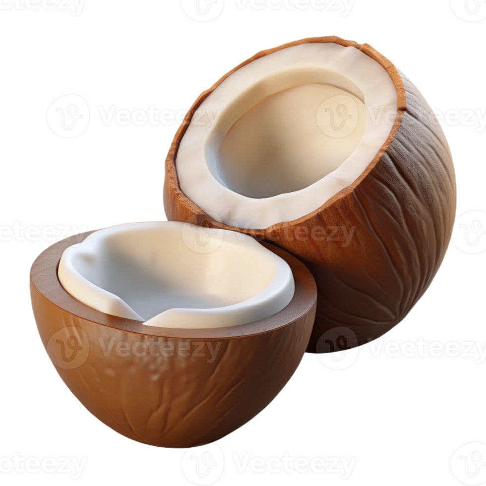 3D Render of a Cracked Coconut png
