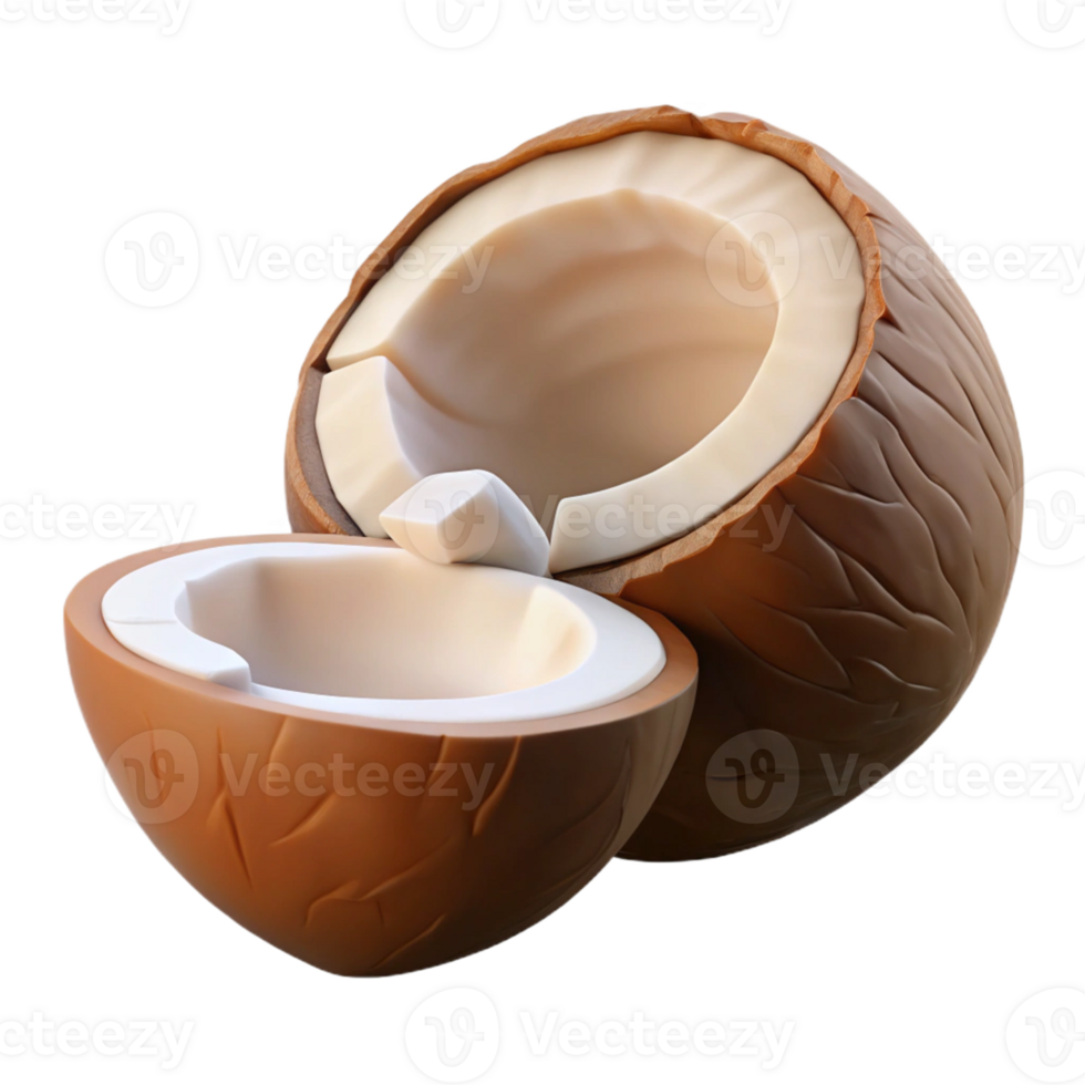 3D Render of Cracked Open Coconut png