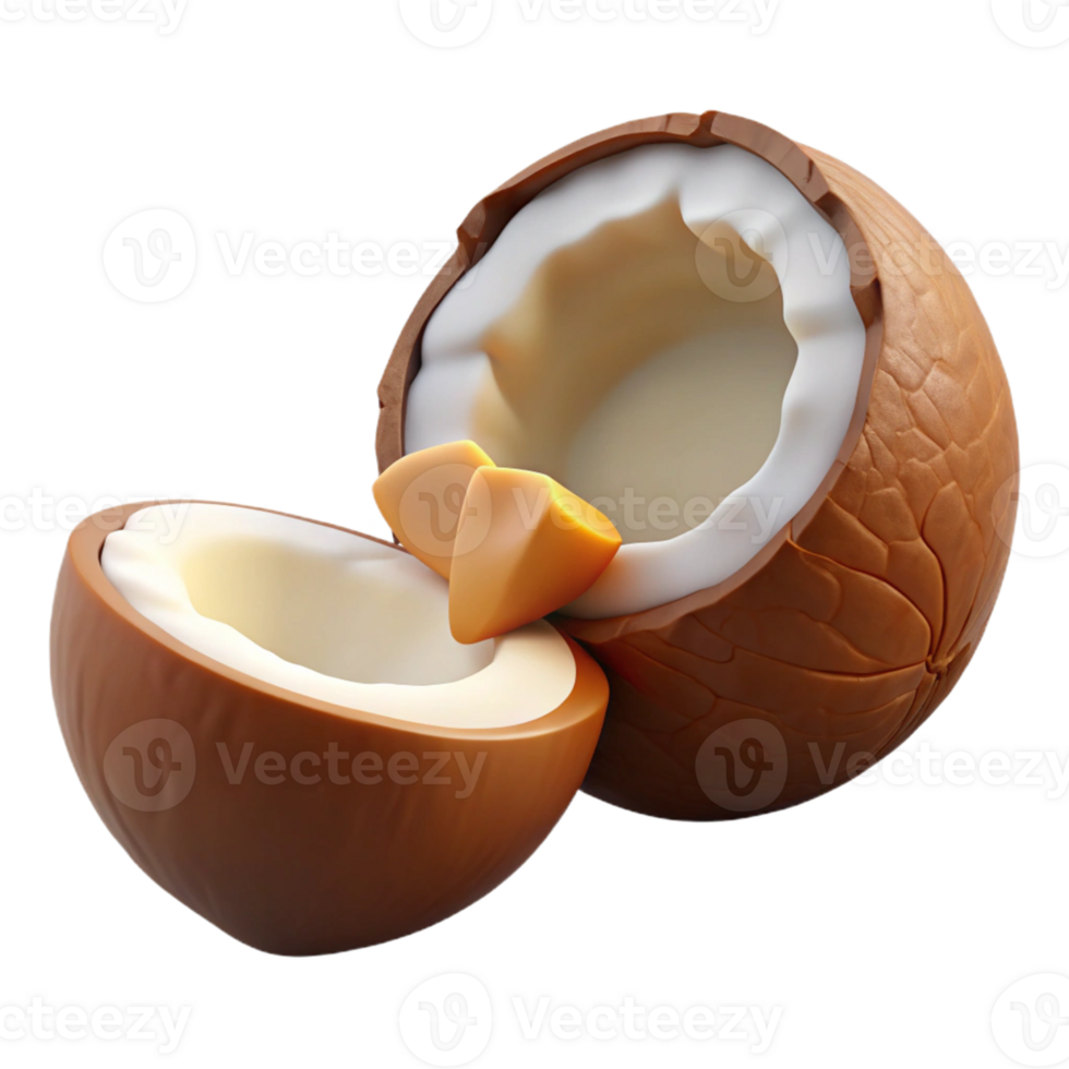 3D Render of Cracked Coconut with Milk png