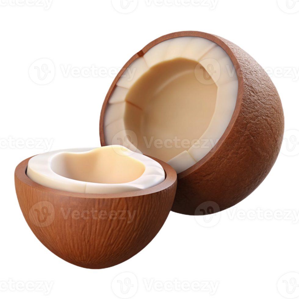 3D Render of a Cracked Coconut png