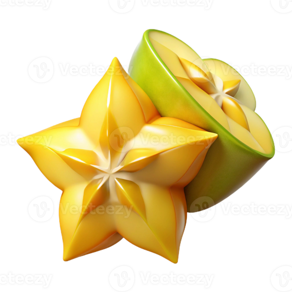 Starfruit 3D Render Yellow Fruit png