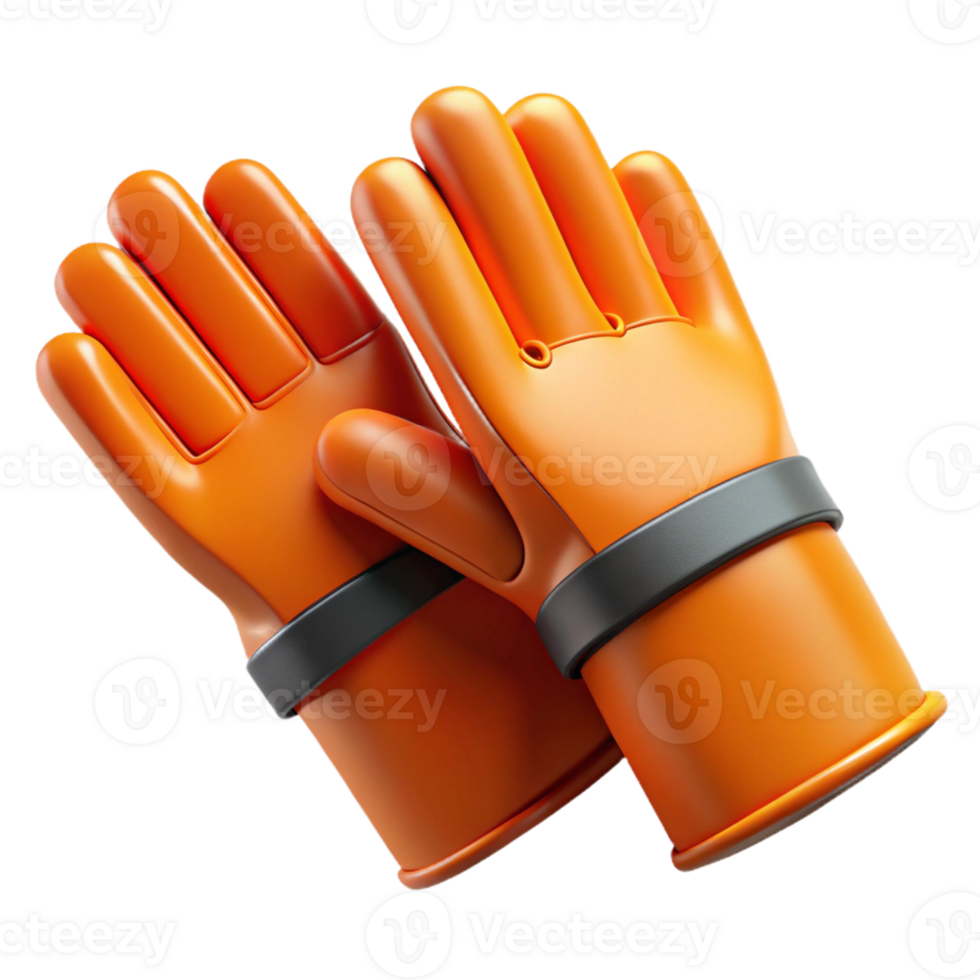 3D Render Orange Safety Gloves png