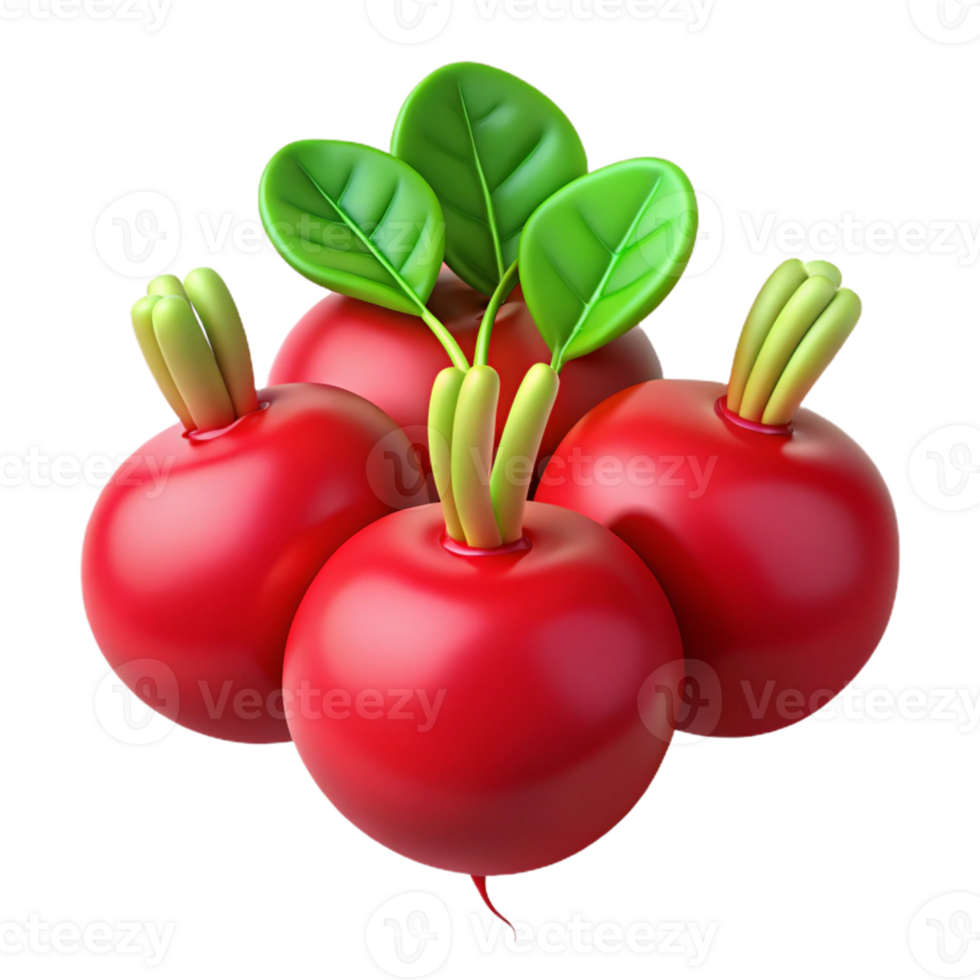 3D Render Radishes Cluster Image png