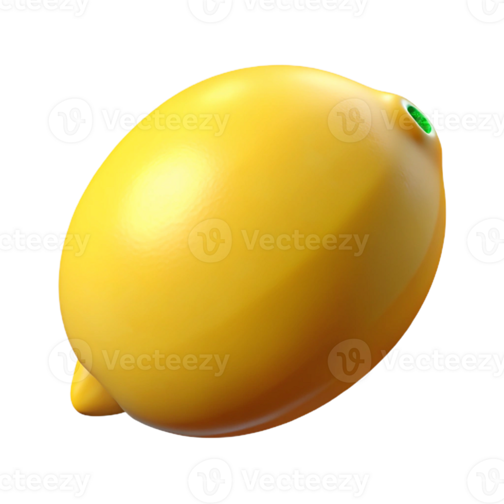 3D Lemon Render Bright Yellow Citrus Fruit png