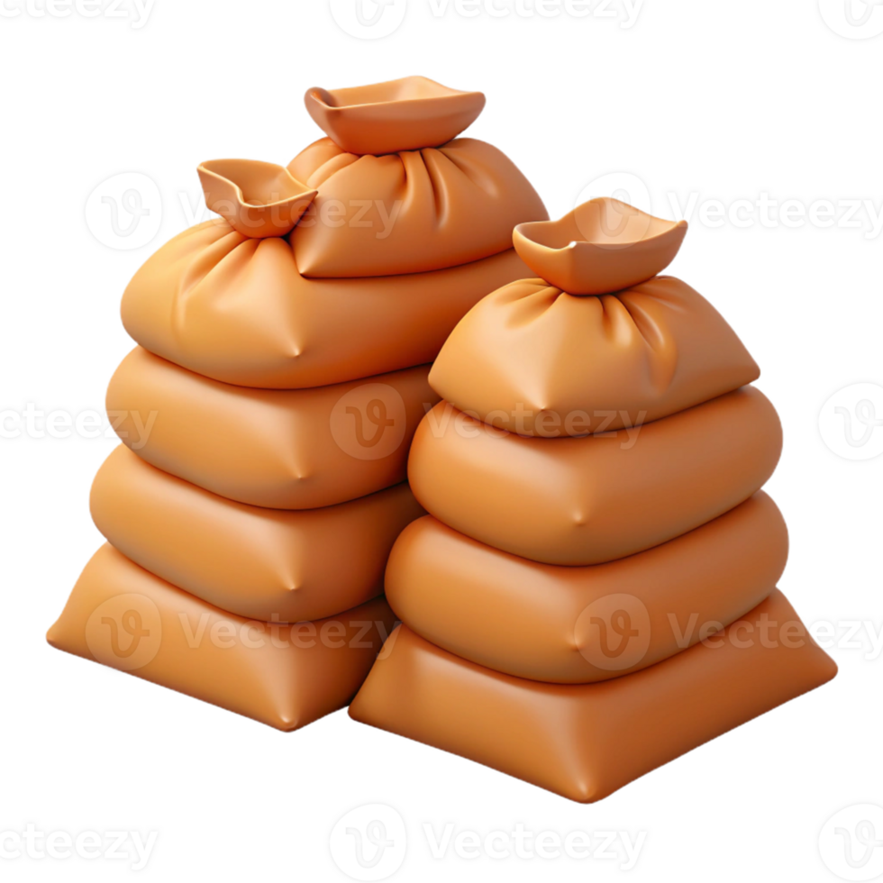 3D Render Stacked Orange Burlap Sacks png