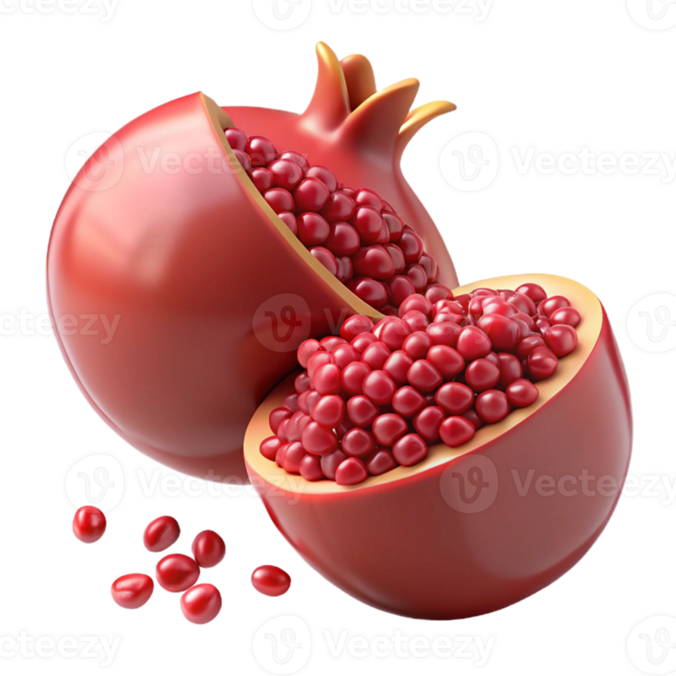 3D Pomegranate Illustration, Juicy Red Seeds png