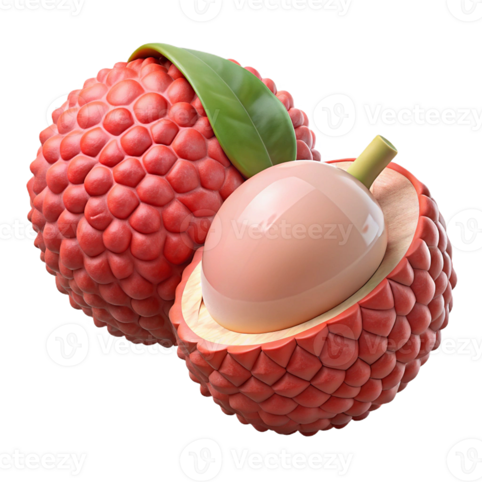 3D Lychee Illustration Red Fruit, Closeup png