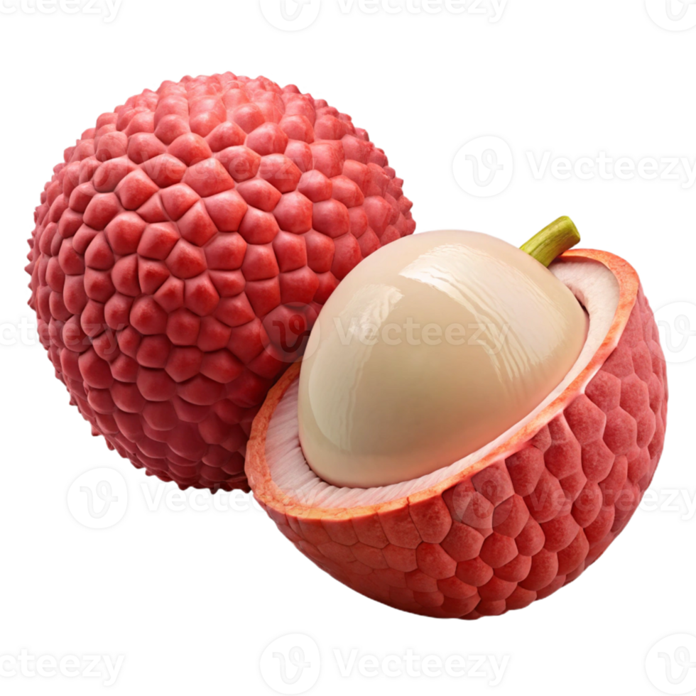 3D Lychee Fruit Illustration, Red Skin and White Flesh png