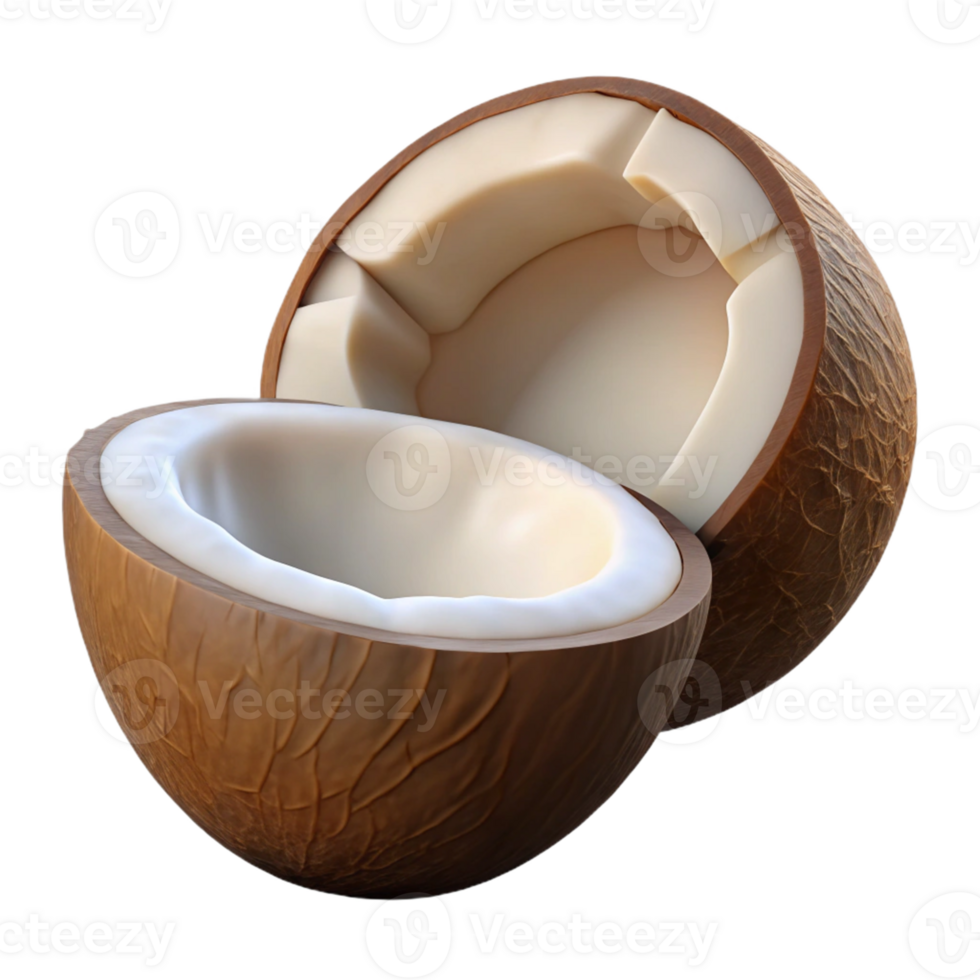 3D Render of a Broken Coconut png