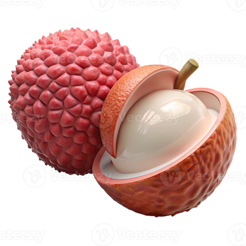 3D Lychee Fruit Render, Realistic Image png