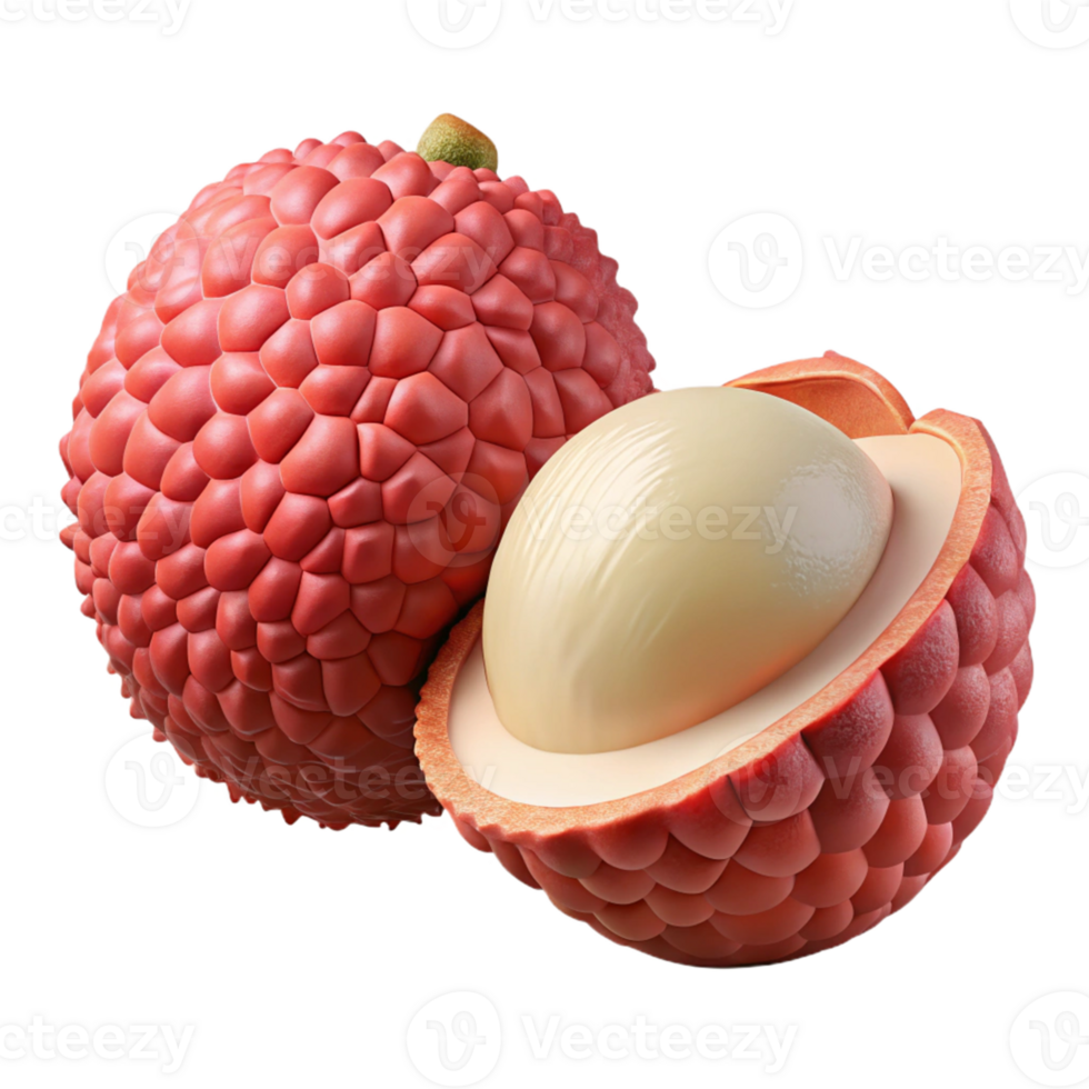 3D Lychee Fruit Illustration, Red Skin, White Flesh png