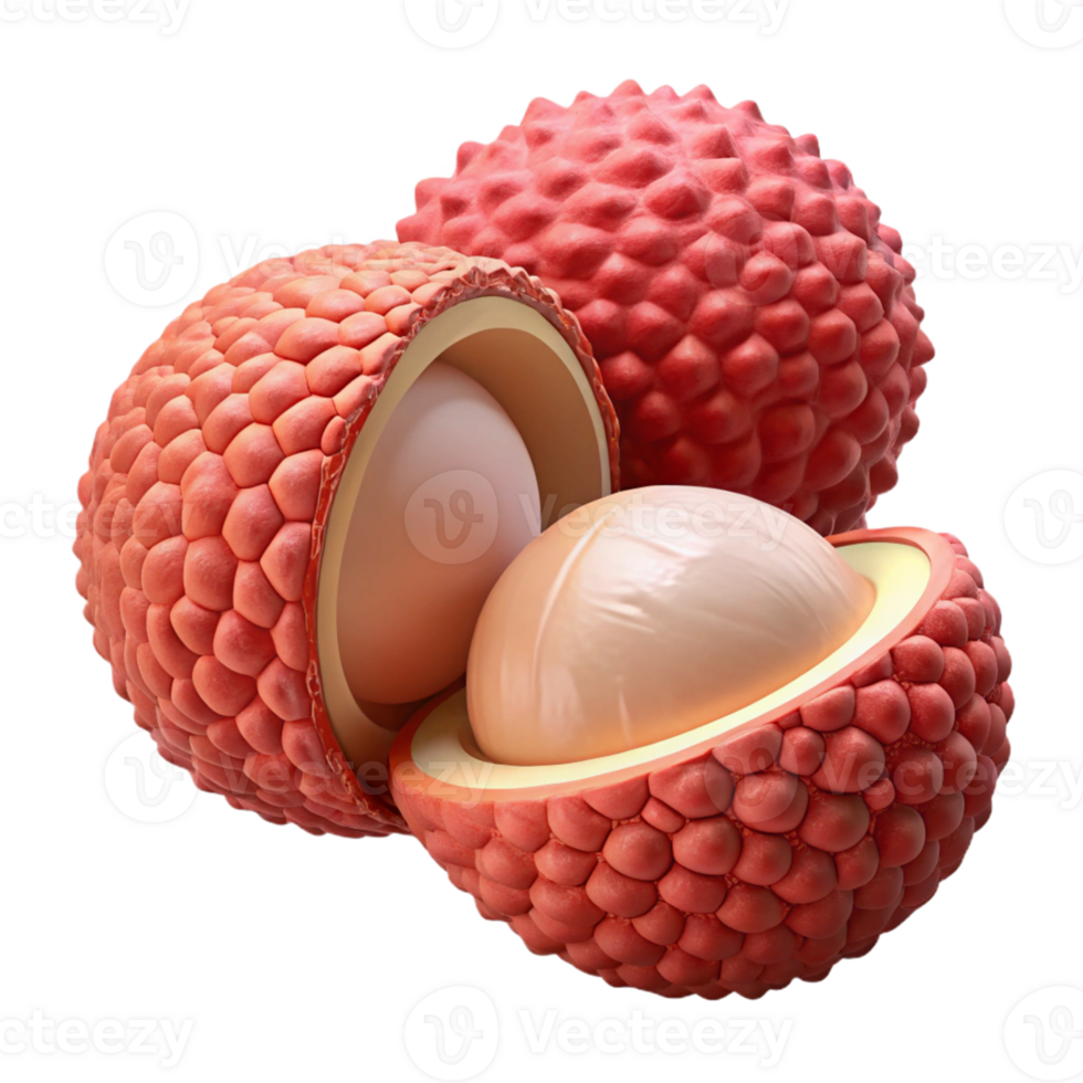 3D Lychee Fruit Render, Detailed Illustration png