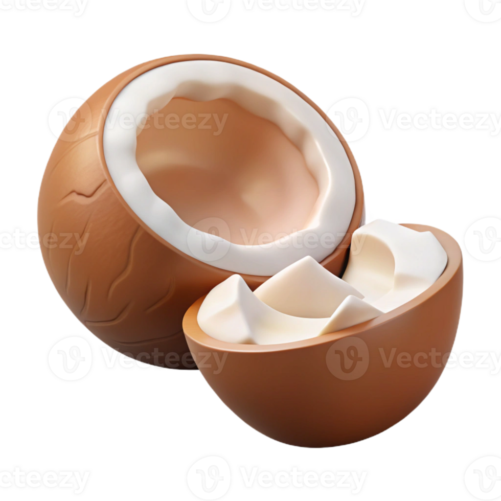 3D Render of a Broken Coconut png