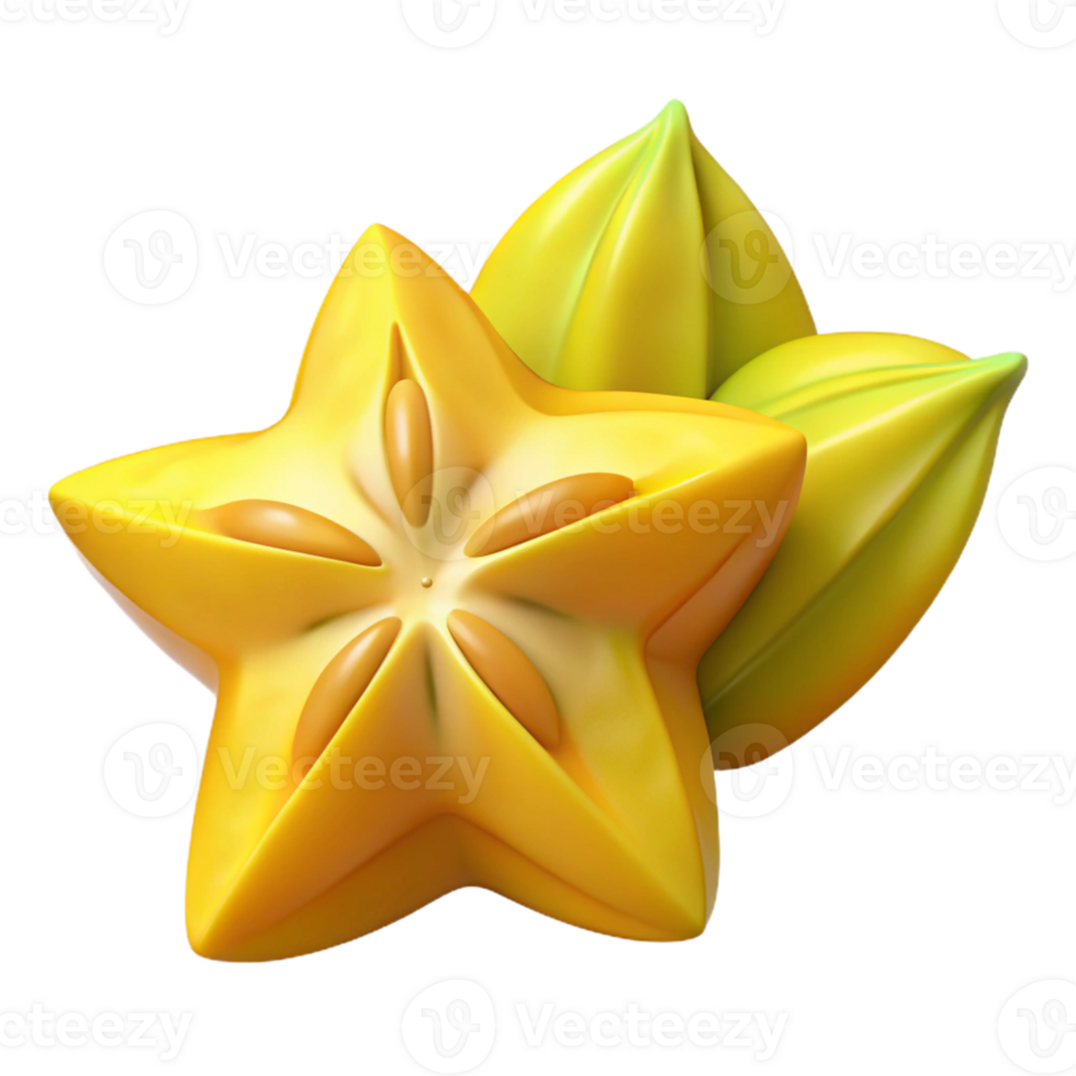 3D Star Fruit Illustration, Vibrant Yellow png