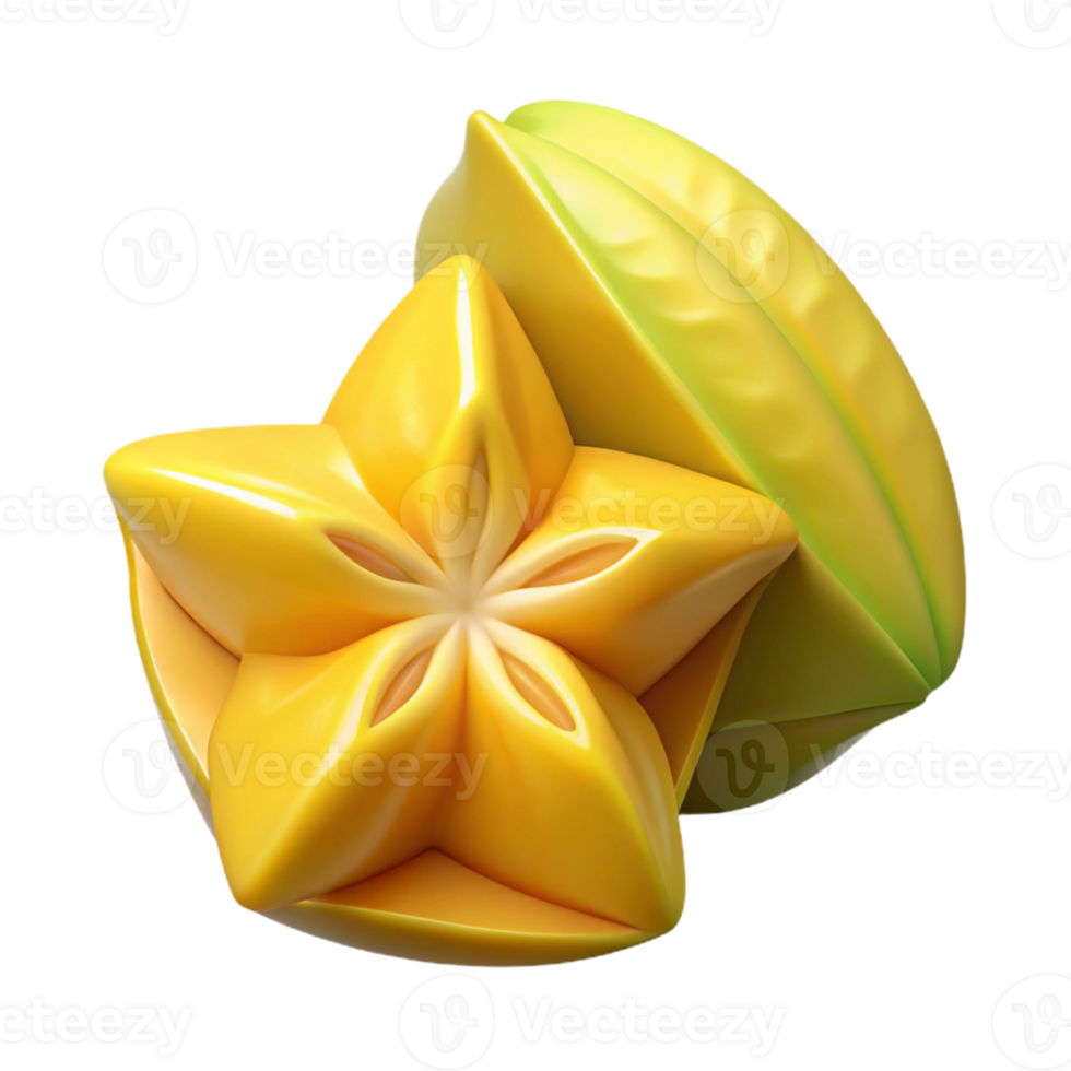 3D Star Fruit Illustration, Vibrant Yellow png