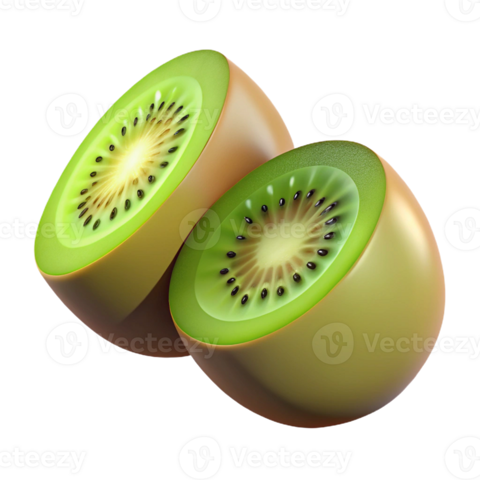 3D Render of Two Kiwi Fruit Halves png