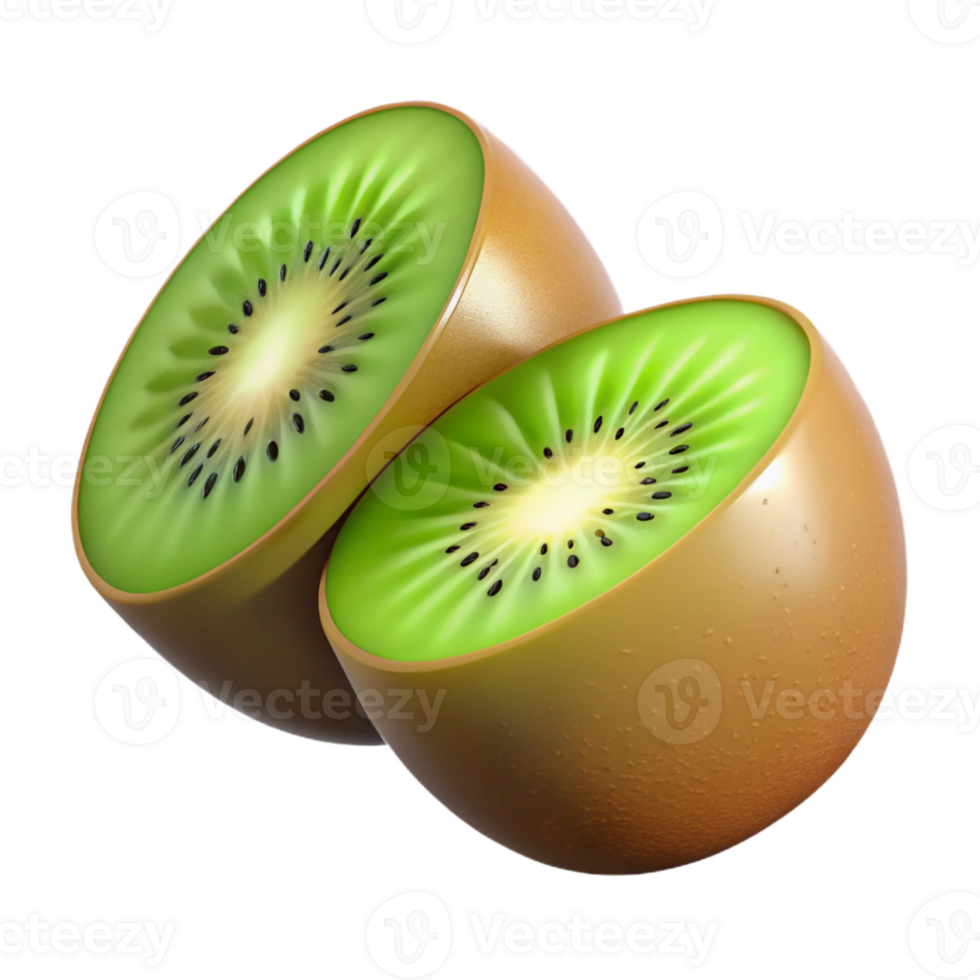 3D Render of Two Kiwi Fruit Halves png
