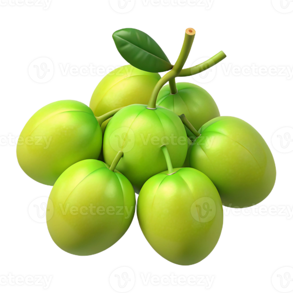 3D Render Green Fruits Cluster png