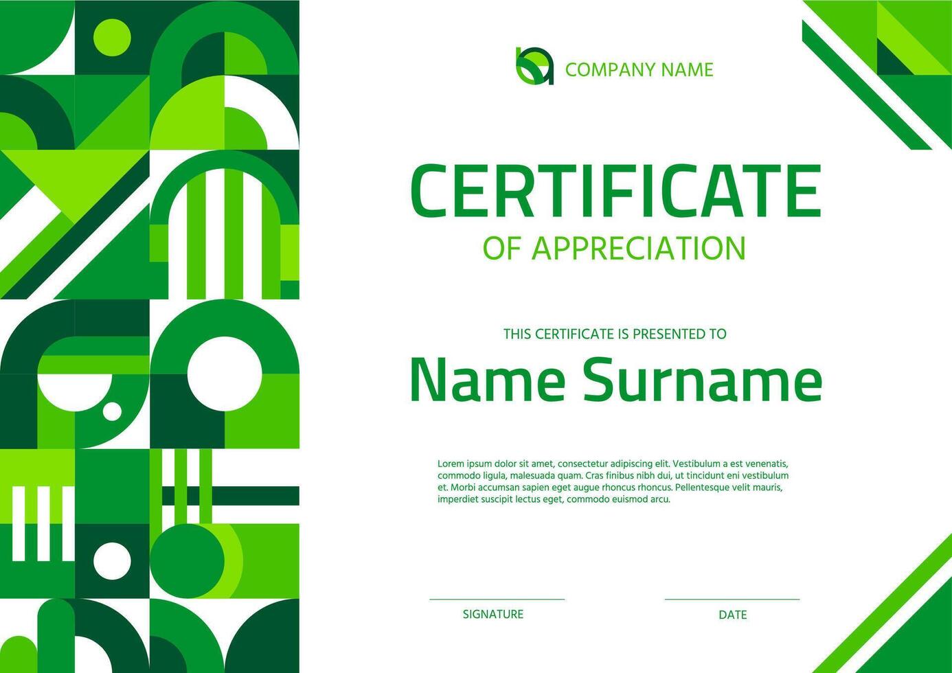Certificate with ecology green geometric pattern vector