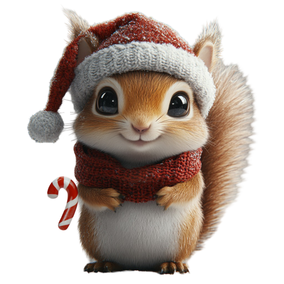 A cute squirrel wearing a santa hat and scarf png