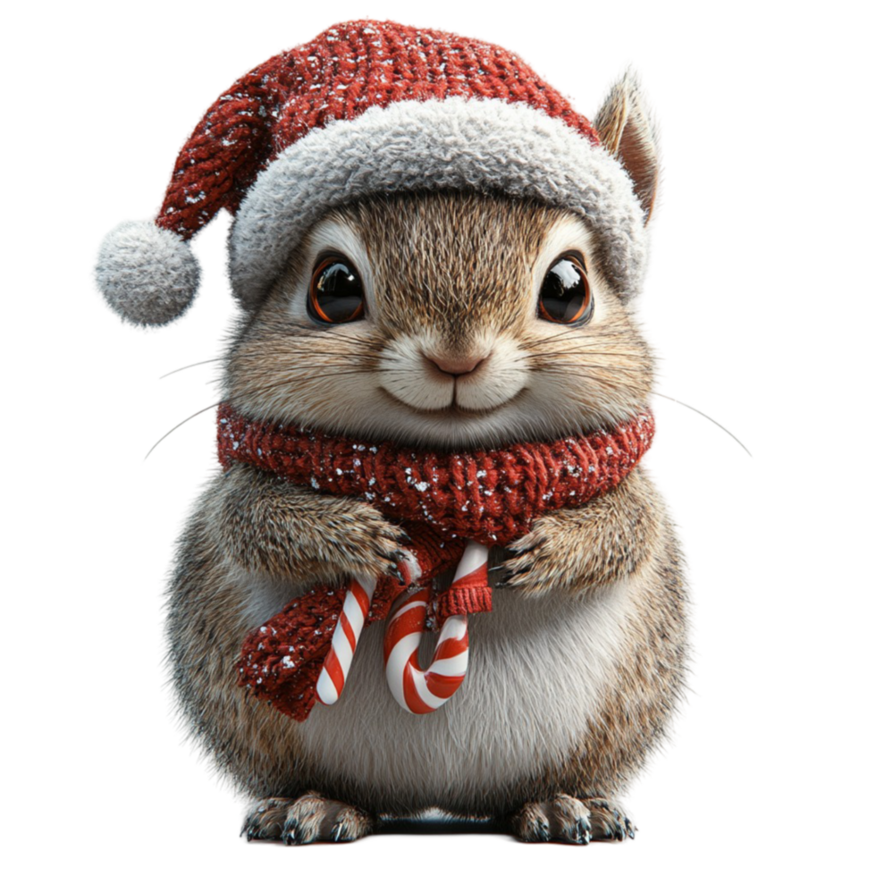 A cute little chipmunk wearing a santa hat and scarf png