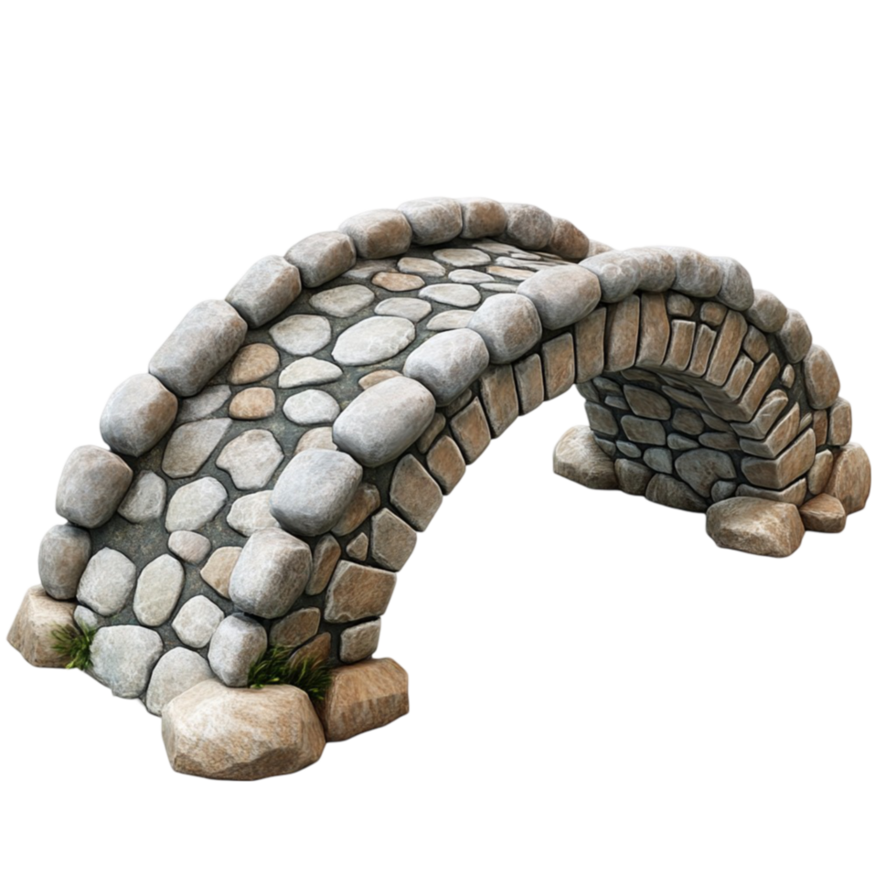 A stone bridge with a stone wall and grass png