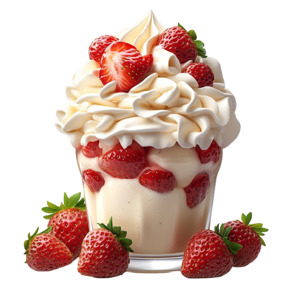 A strawberry shake with whipped cream and strawberries png