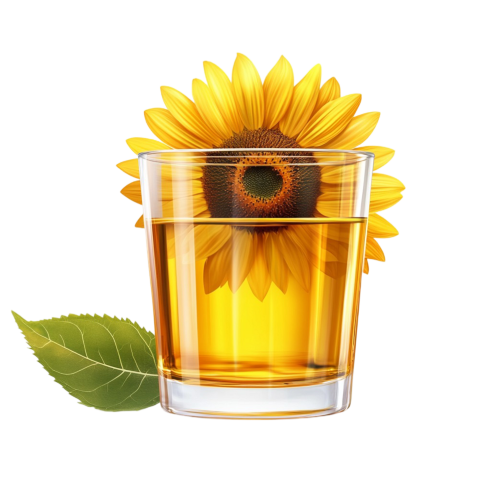 Sunflower and glass of oil png