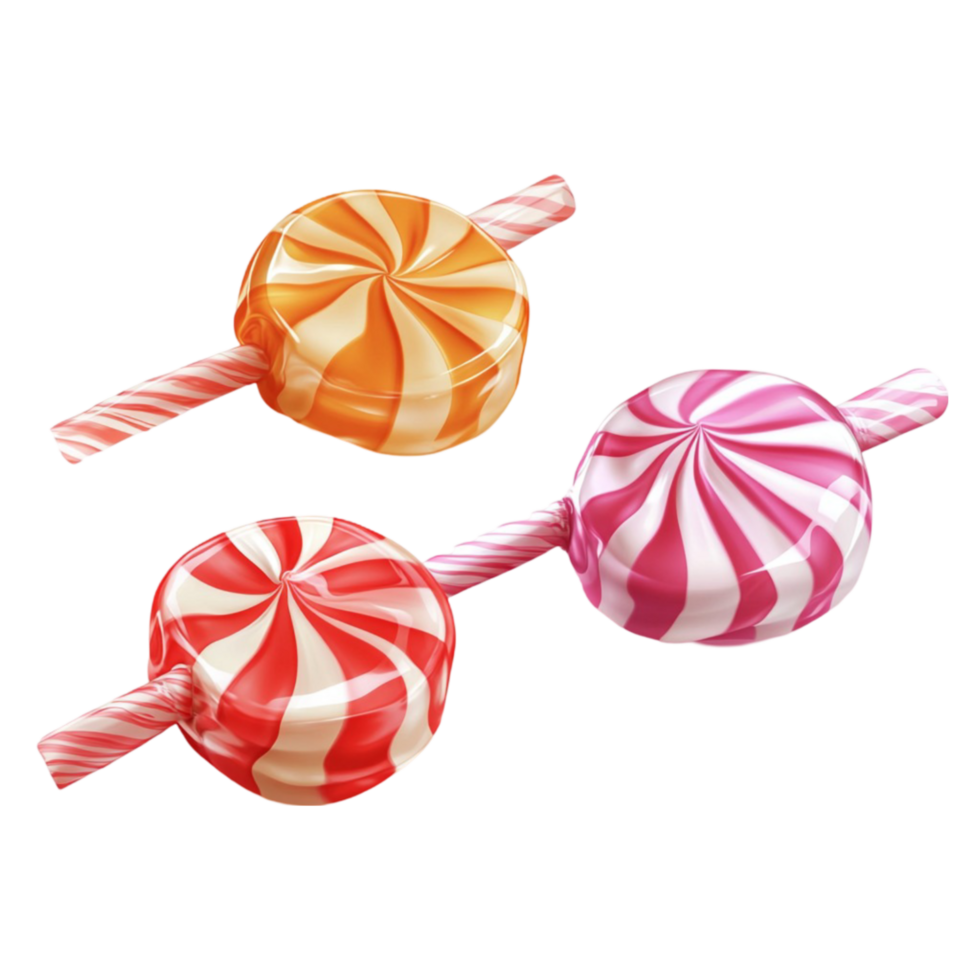 Three different colored lollipops on a black background png