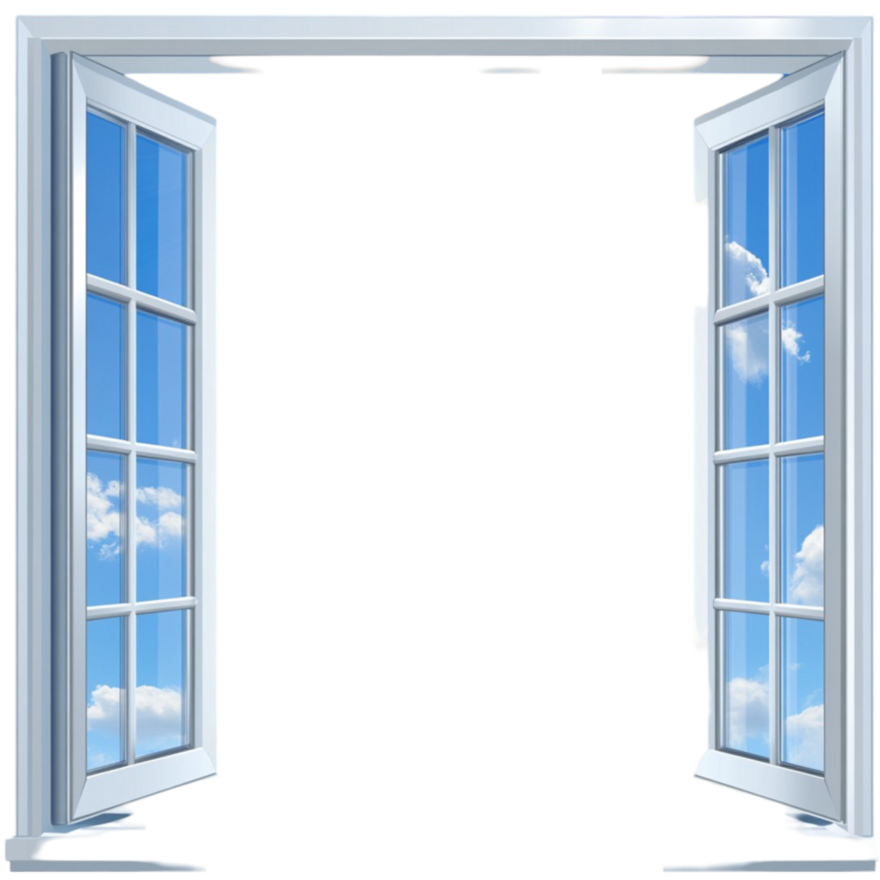 An open window with a blue sky and clouds png