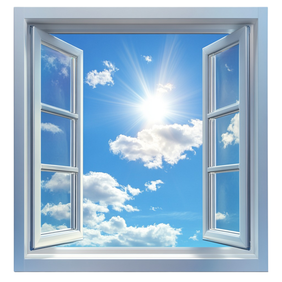 An open window with the sun shining through it png