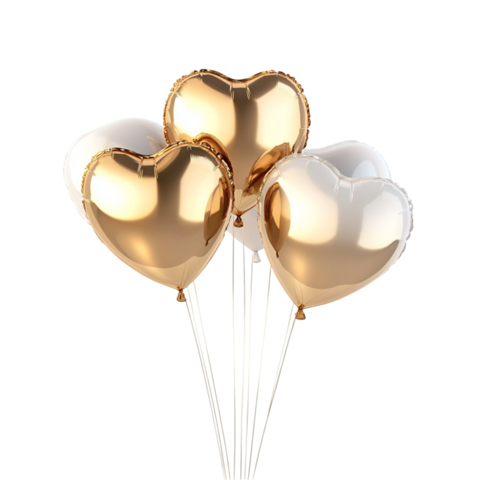 Golden heart balloons on a stick png