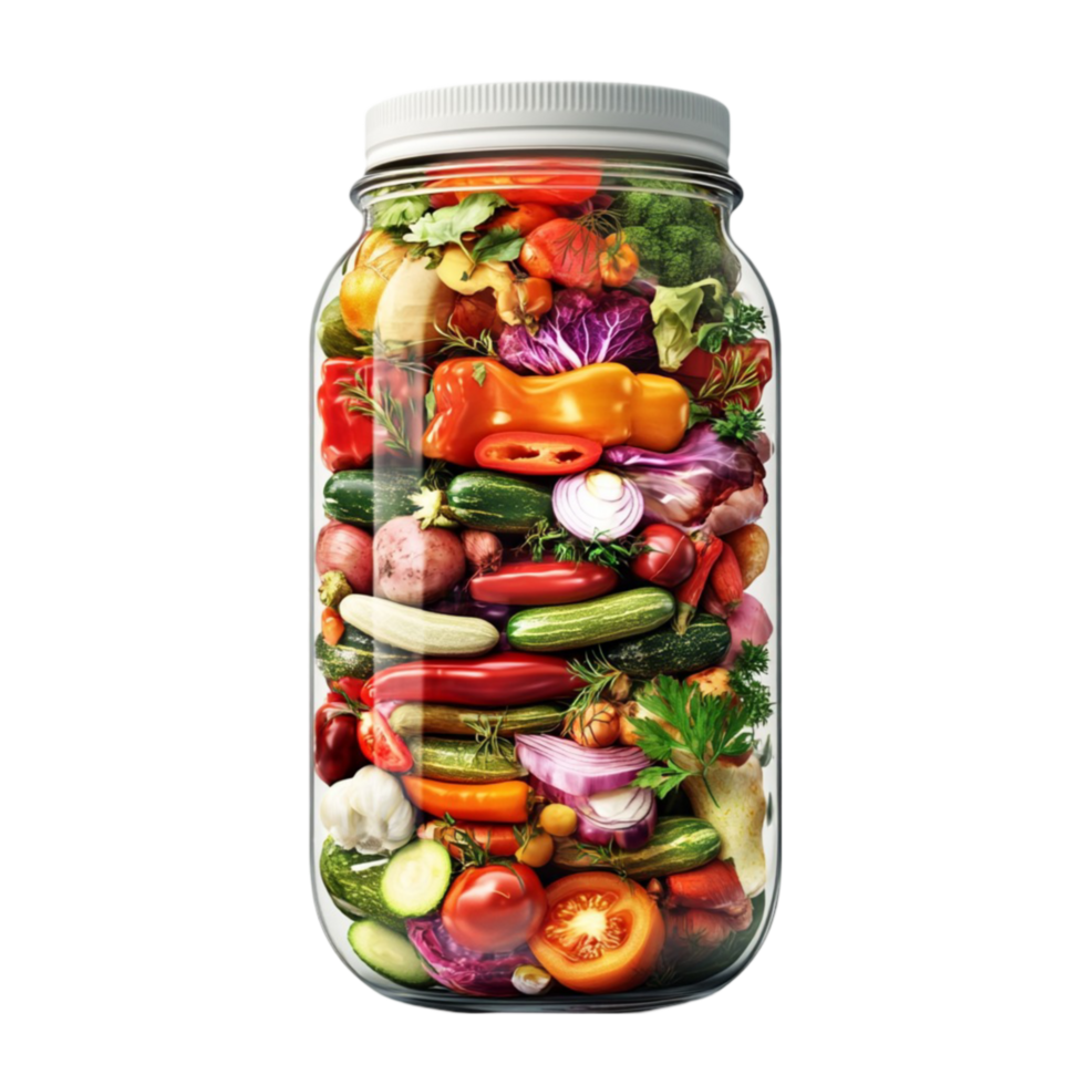 A jar filled with vegetables and fruits png