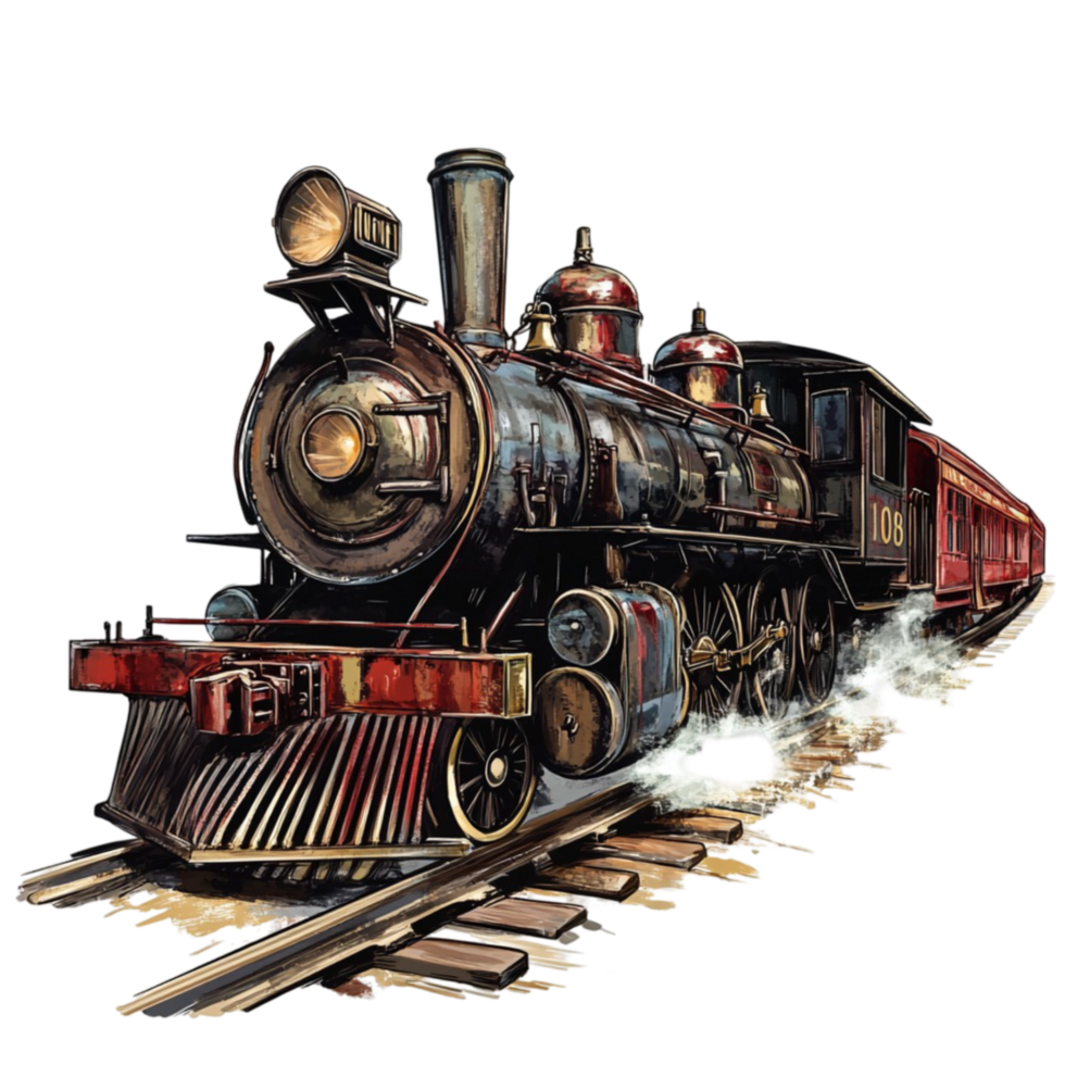A drawing of a train on the tracks png