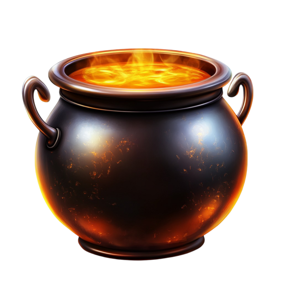 A pot of boiling liquid with flames coming out of it png