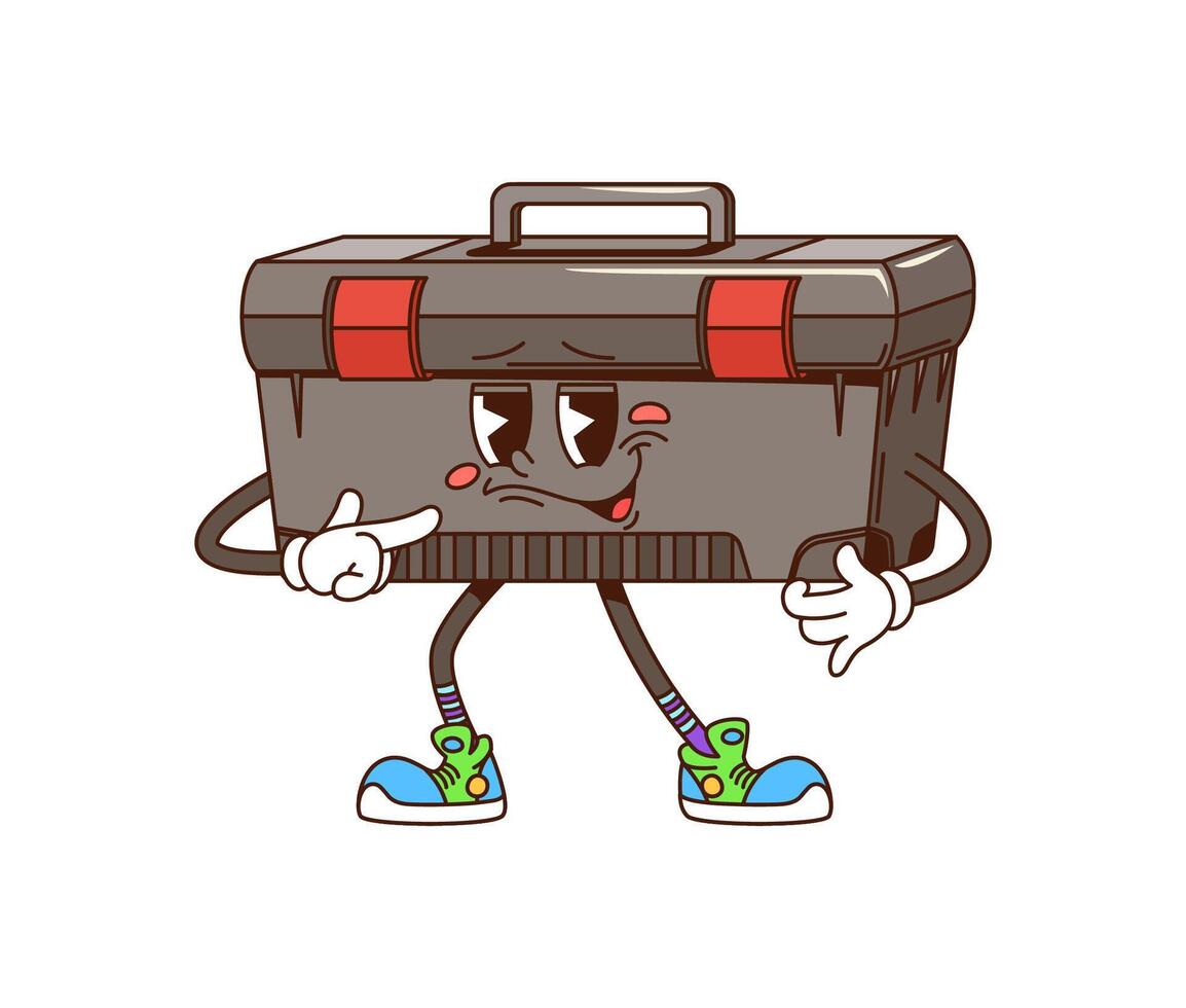 Groovy toolbox cartoon character, DIY repair tool vector