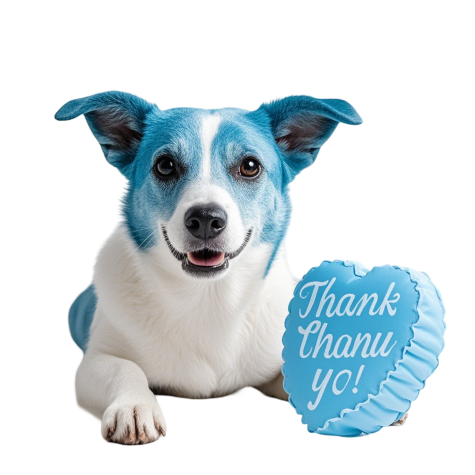 Blue dog with heart shaped thank you png