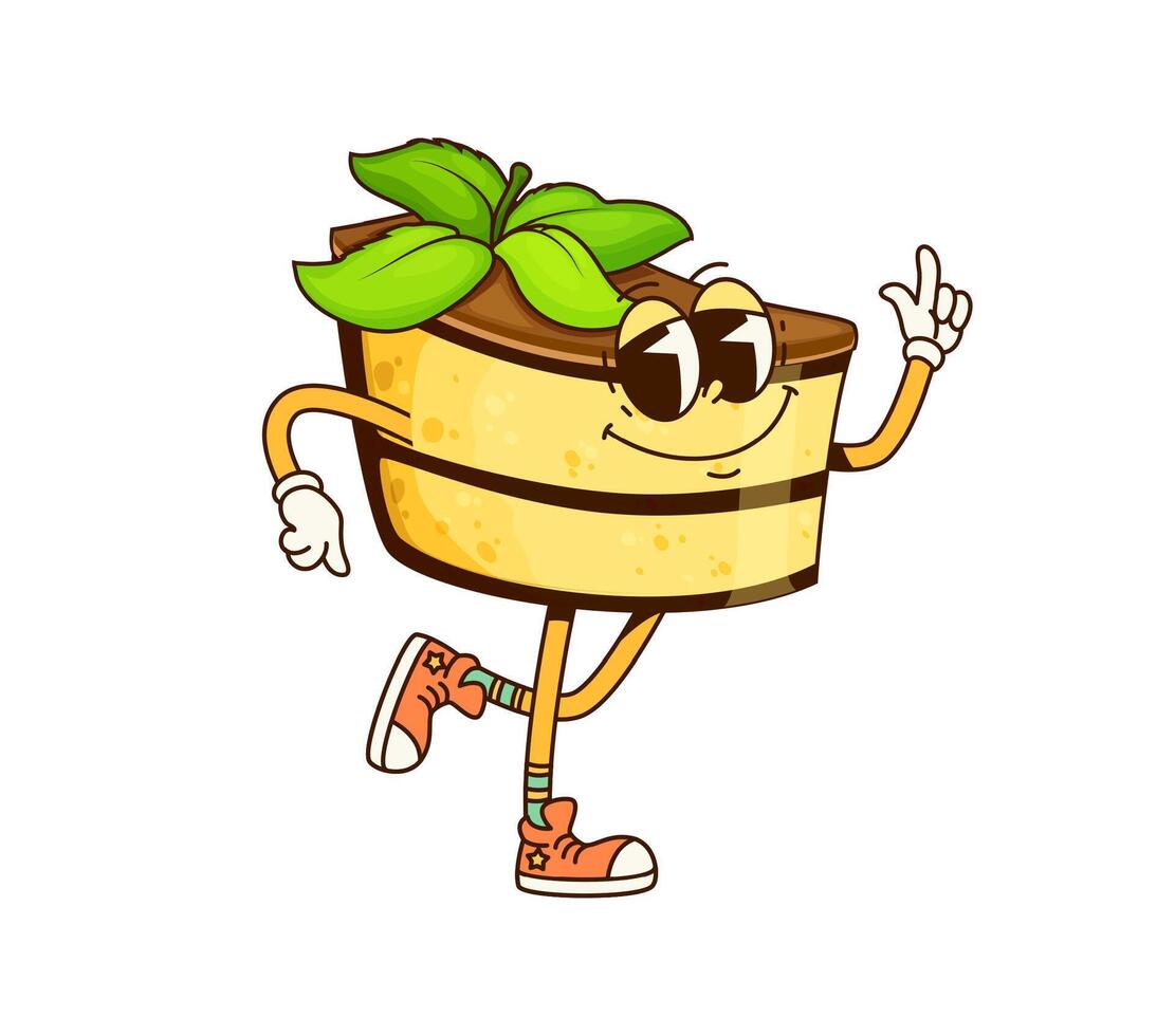 Funny groovy cheese cake dessert character vector