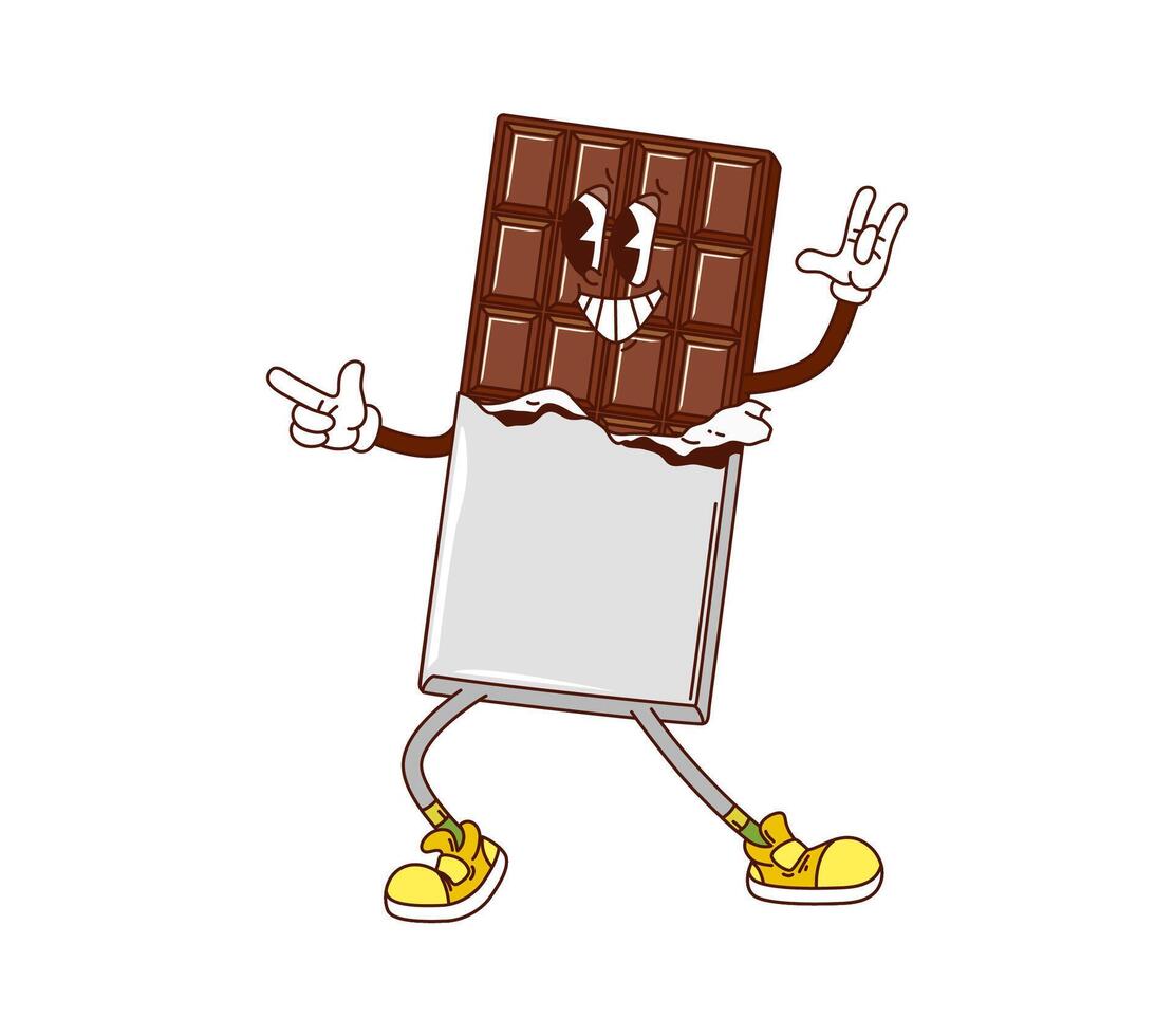 Chocolate funny groovy hippie dessert character vector