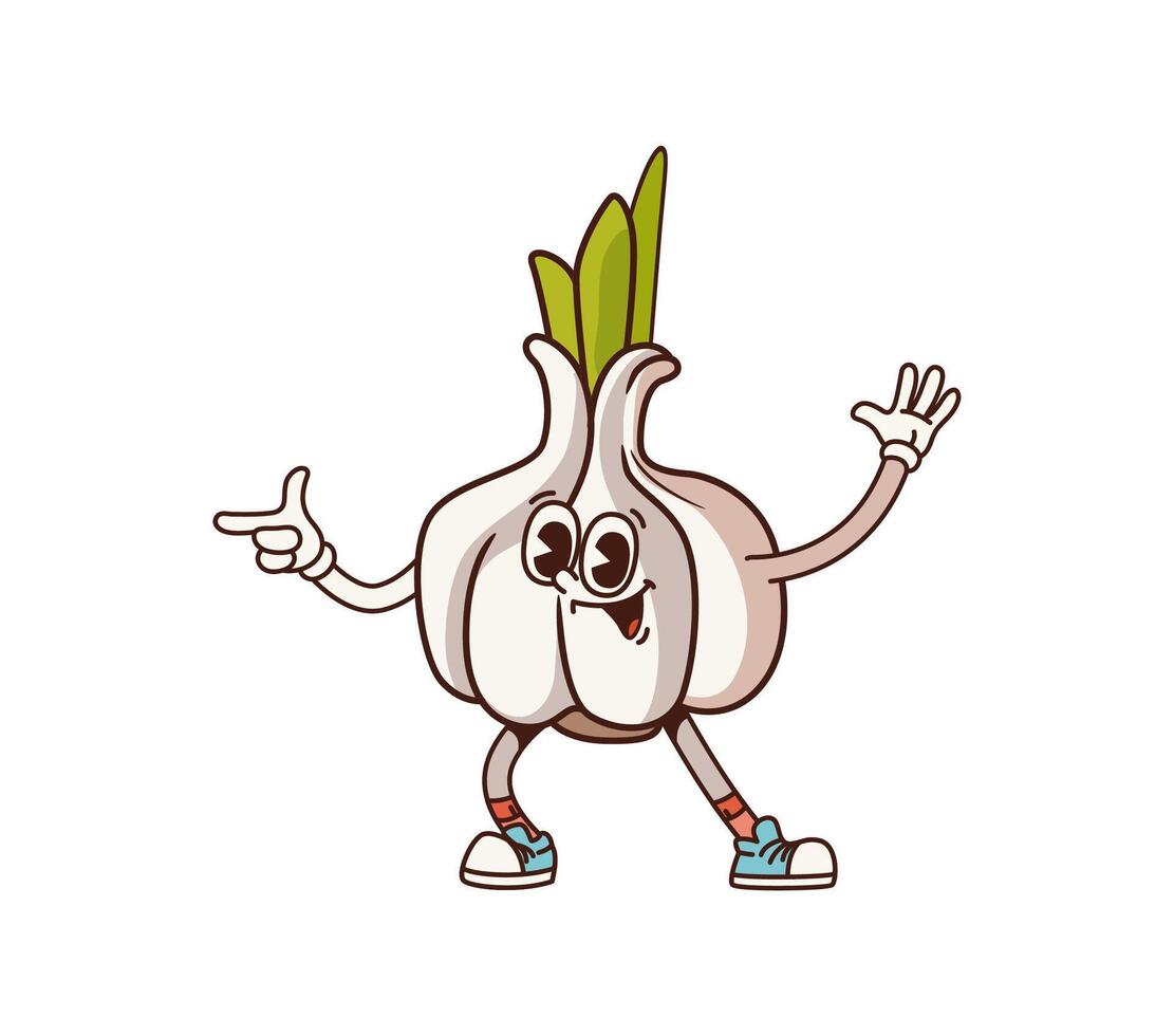 Groovy garlic vegetable character happy dance vector