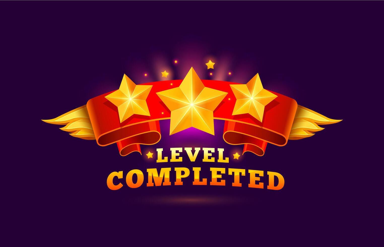 Level complete game icon with golden shiny stars vector