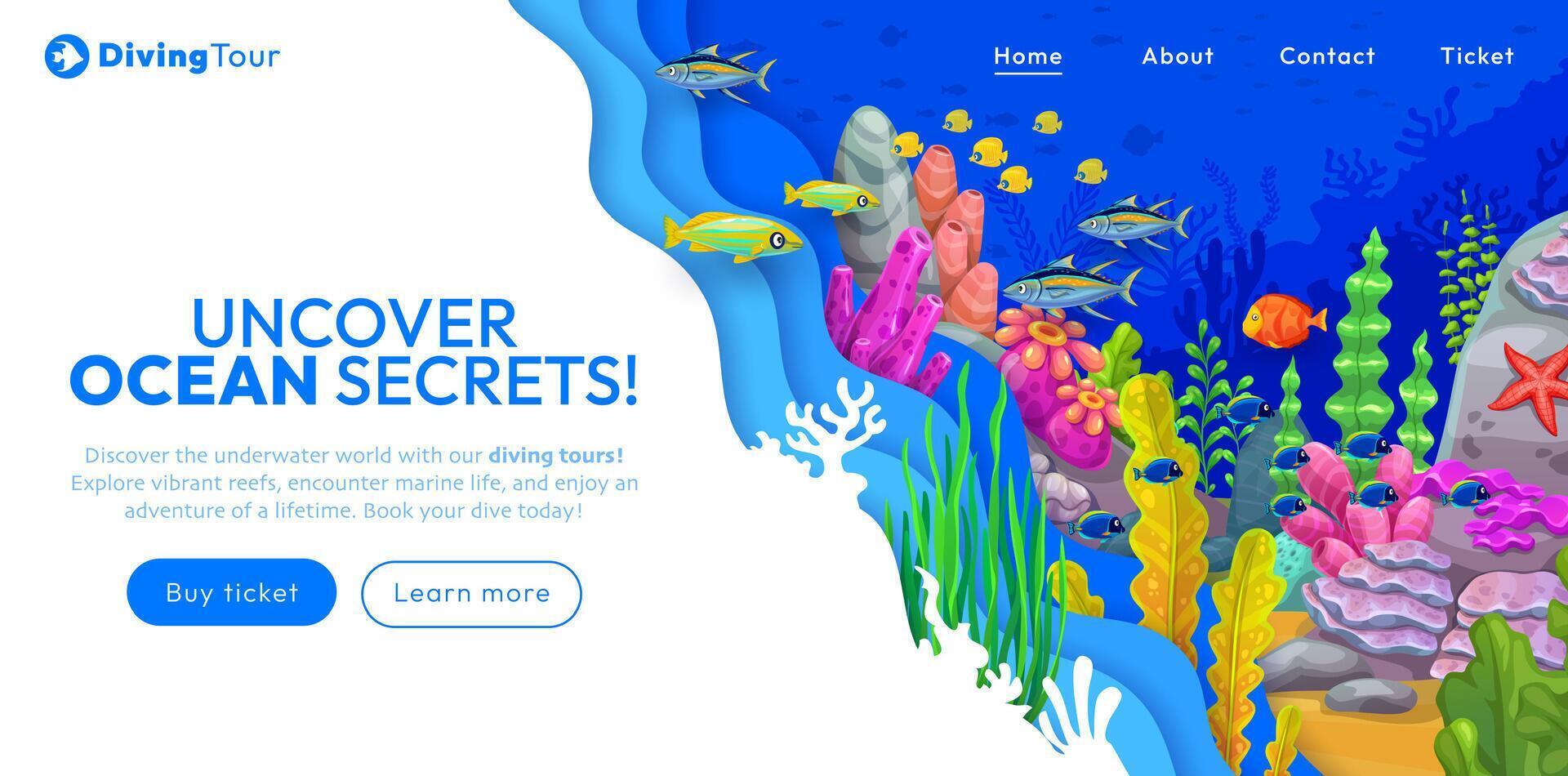 Landing page with paper cut underwater landscape vector